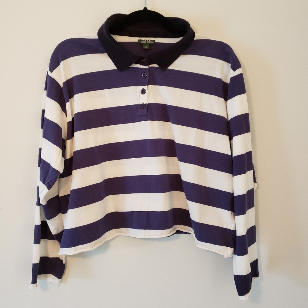 Wild Fable Navy White Striped Crop Top